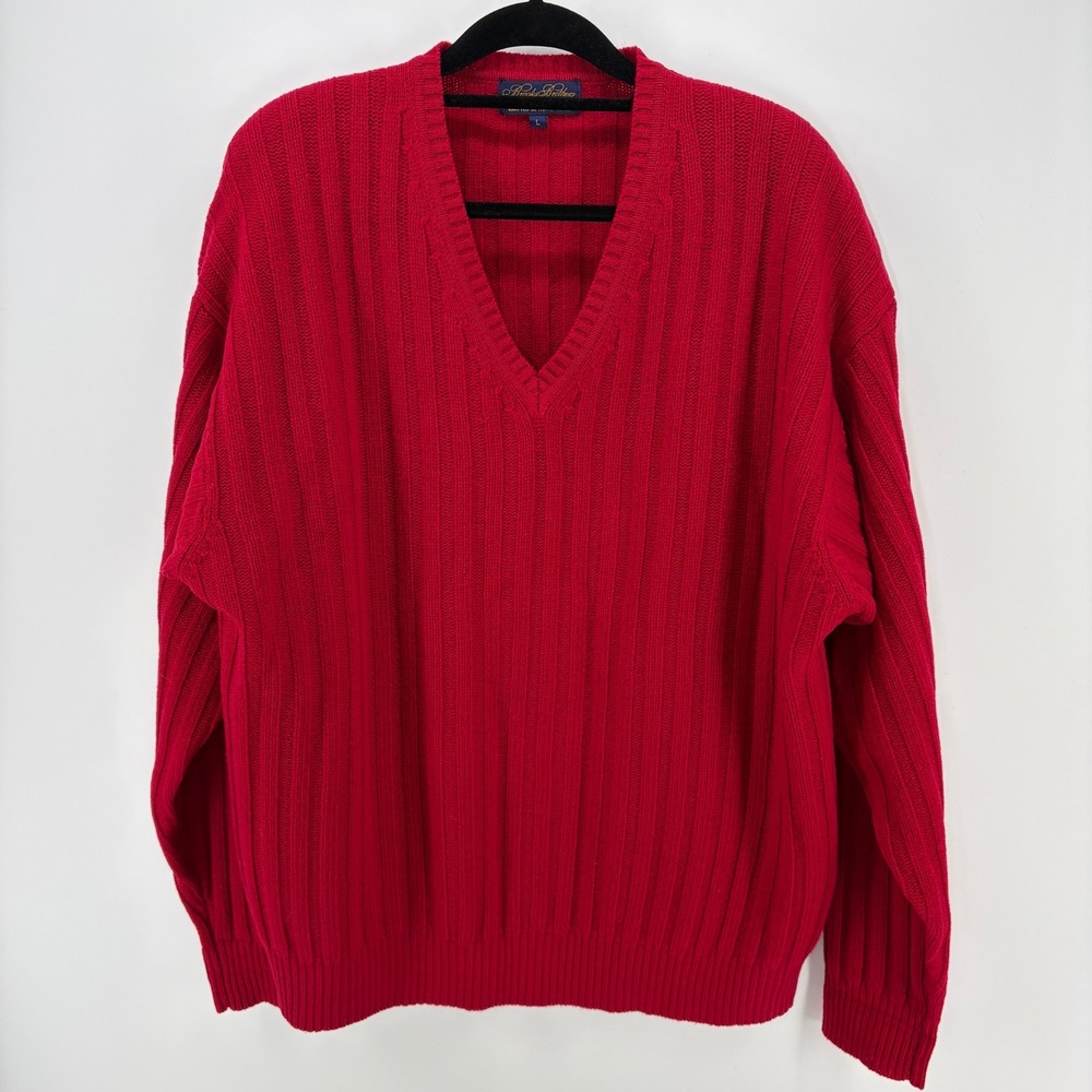 Vintage Brooks Brothers Lambswool Sweater Mens L Red V Neck Rib Knit Hong Kong